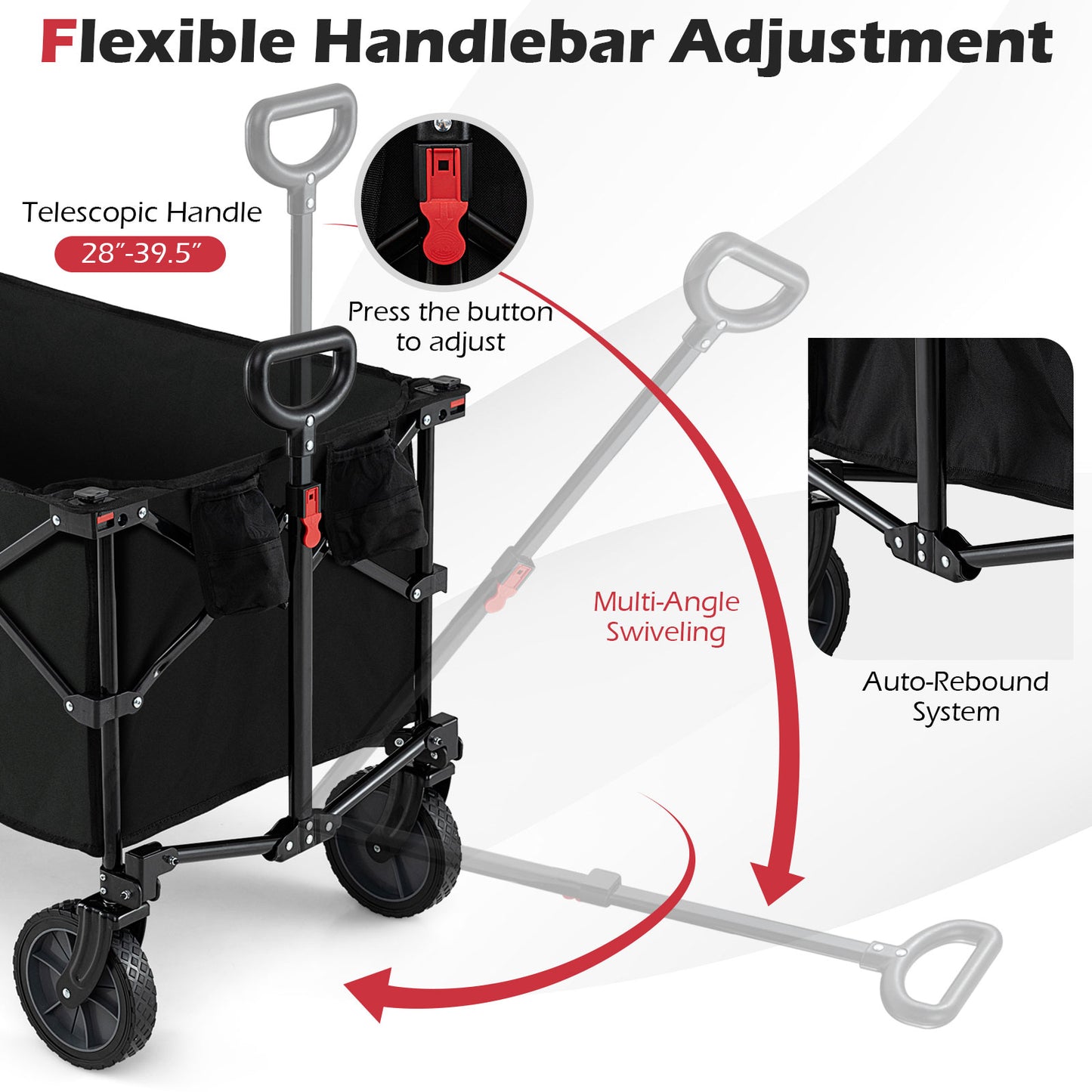 38 Inch 400 LBS Heavy-Duty Collapsible Wagon Cart with Adjustable Handle for Camping Garden, Black Garden Carts at Gallery Canada