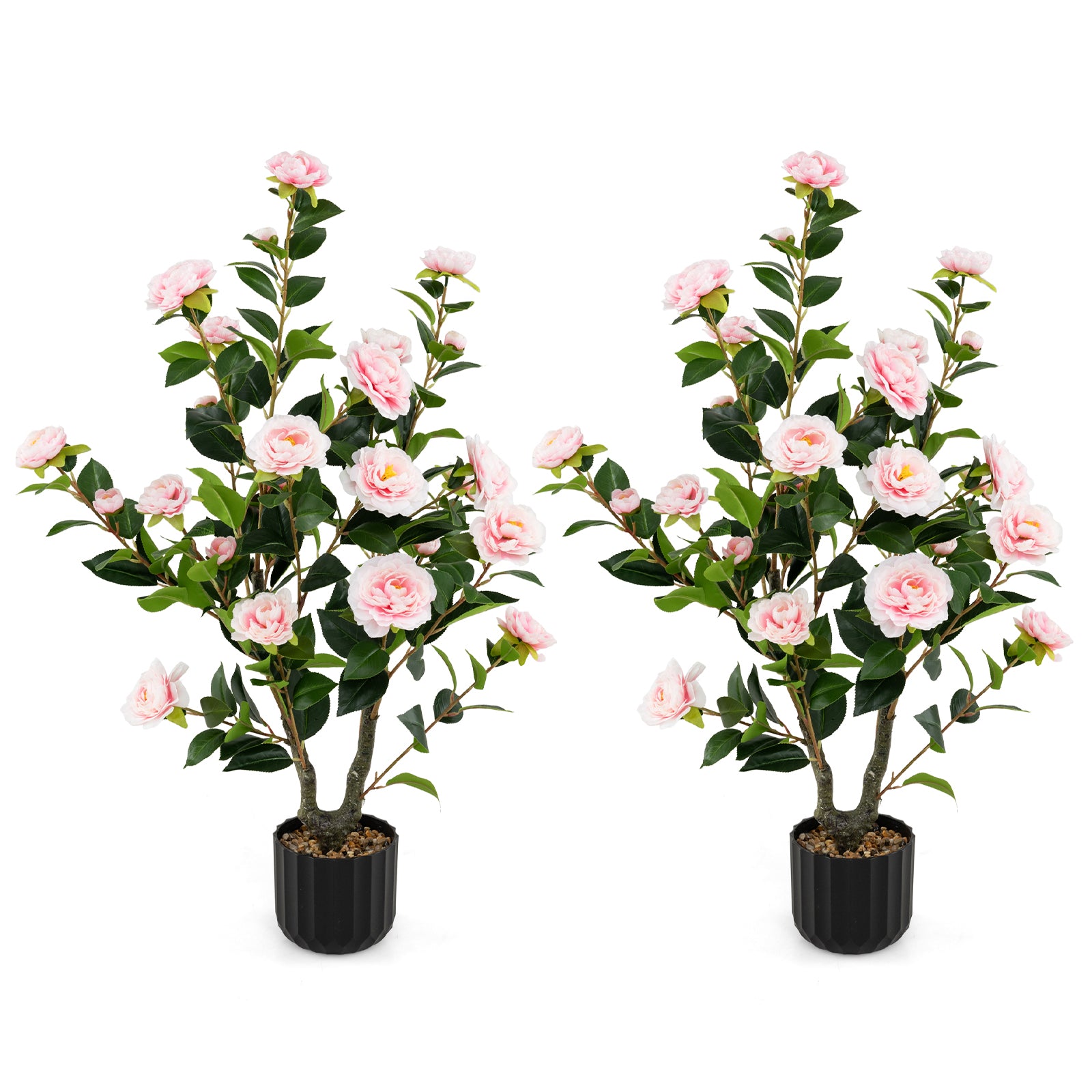 38 Inch Artificial Camellia Tree Faux Flower Plant in Cement Pot 2 Pack, Pink Faux Plants at Gallery Canada