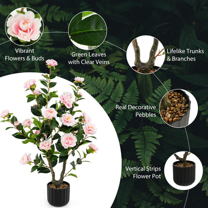 38 Inch Artificial Camellia Tree Faux Flower Plant in Cement Pot 2 Pack, Pink Faux Plants at Gallery Canada