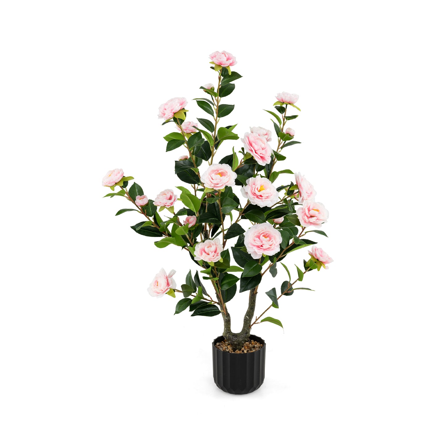 38 Inch Artificial Camellia Tree Faux Flower Plant in Cement Pot, Pink Faux Plants Pink at Gallery Canada