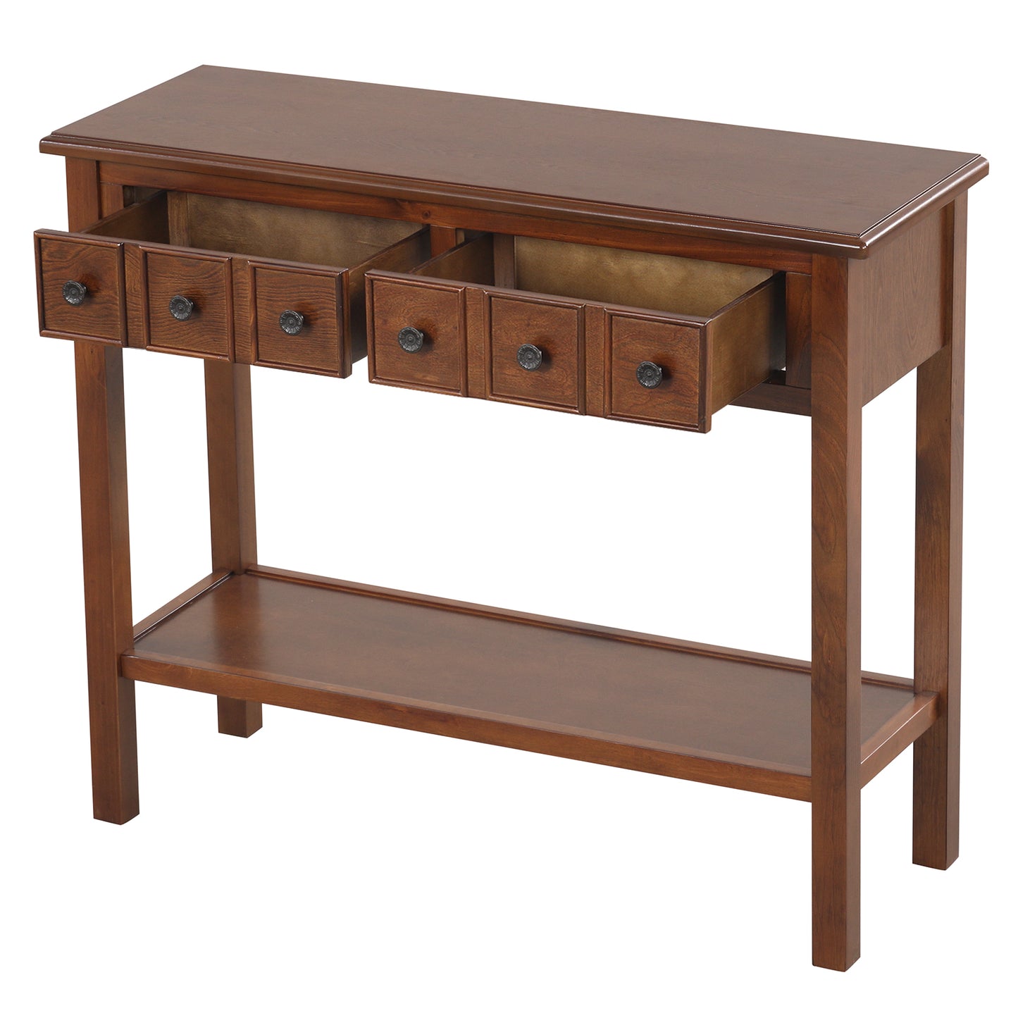 38 Inch Rustic Console Table, 2 Drawers, Open Shelf, Espresso Console Tables at Gallery Canada