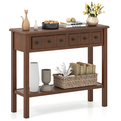 38 Inch Rustic Console Table, 2 Drawers, Open Shelf, Espresso Console Tables Espresso at Gallery Canada