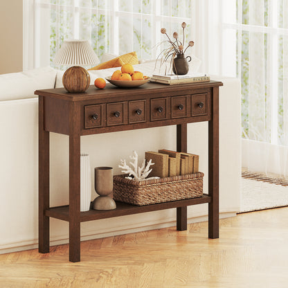 38 Inch Rustic Console Table with 2 Drawers and Bottom Open Shelf, Espresso Console Tables at Gallery Canada