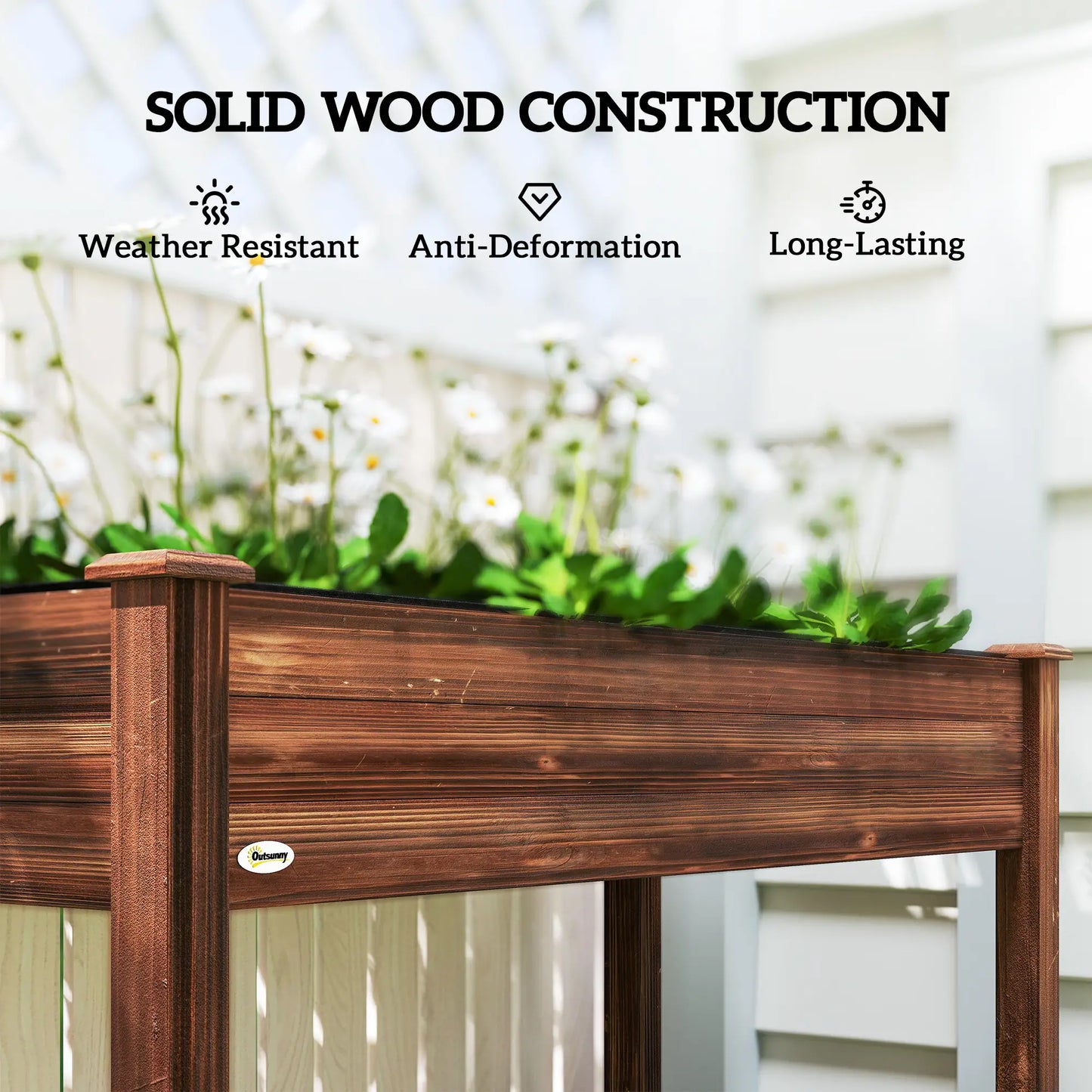 48" x 22" x 30" Wooden Patio Raised Garden Bed Planter, Carbonized Elevated Garden Beds at Gallery Canada