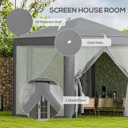 Hexagon Party Tent, Patio Gazebo with Netting, Dark Grey Canopy Tents at Gallery Canada