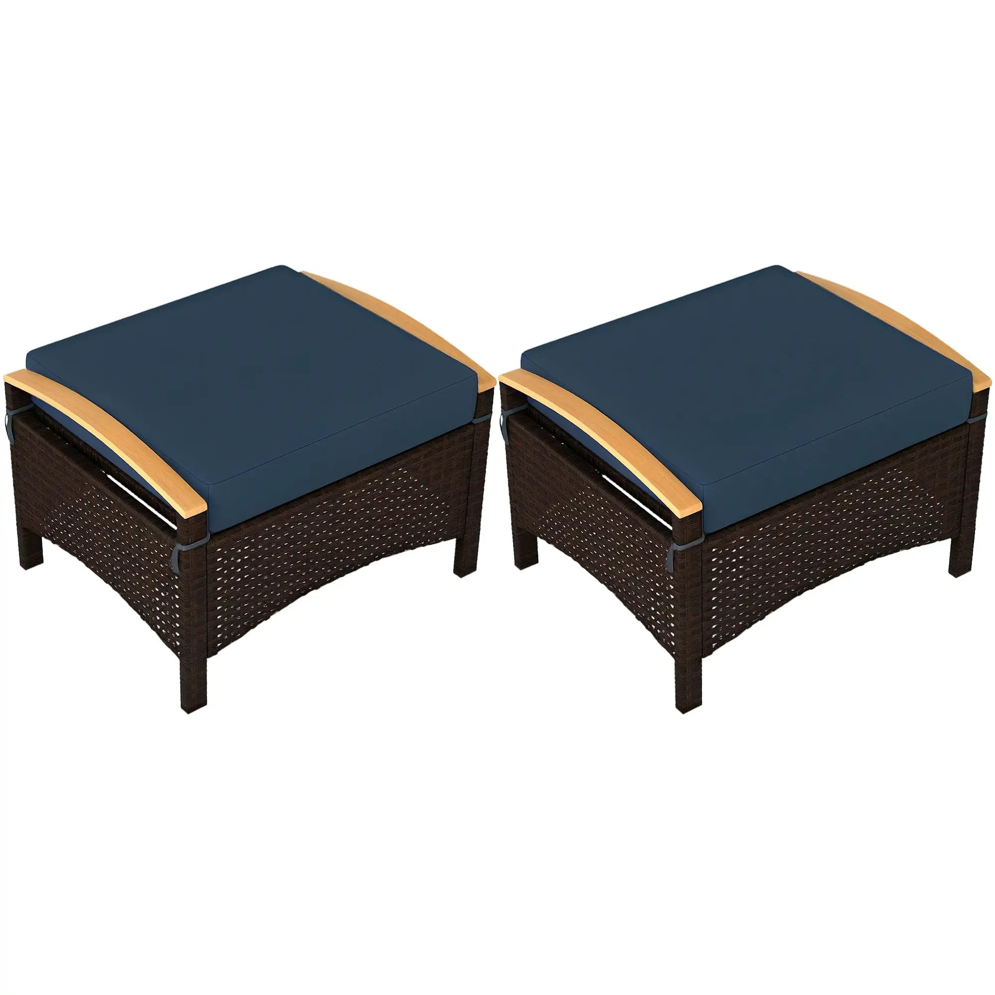 2 Wicker Ottomans, Removable Cushion, Rattan Footstool, Blue Patio Furniture Sets at Gallery Canada