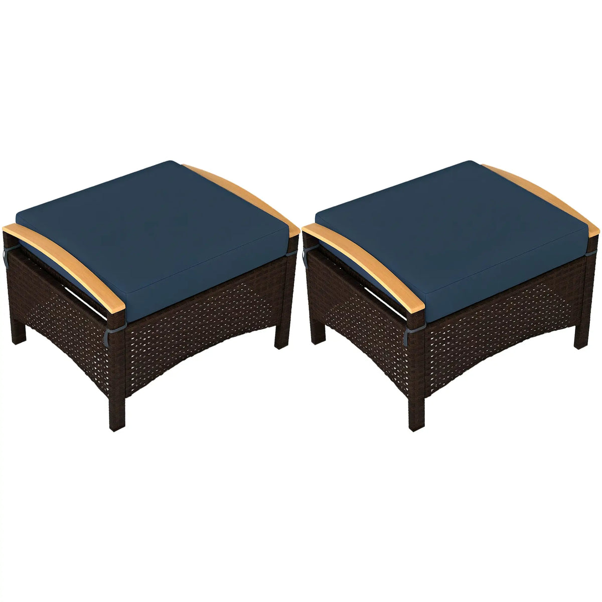 2 Wicker Ottomans, Removable Cushion, Rattan Footstool, Blue Patio Furniture Sets at Gallery Canada