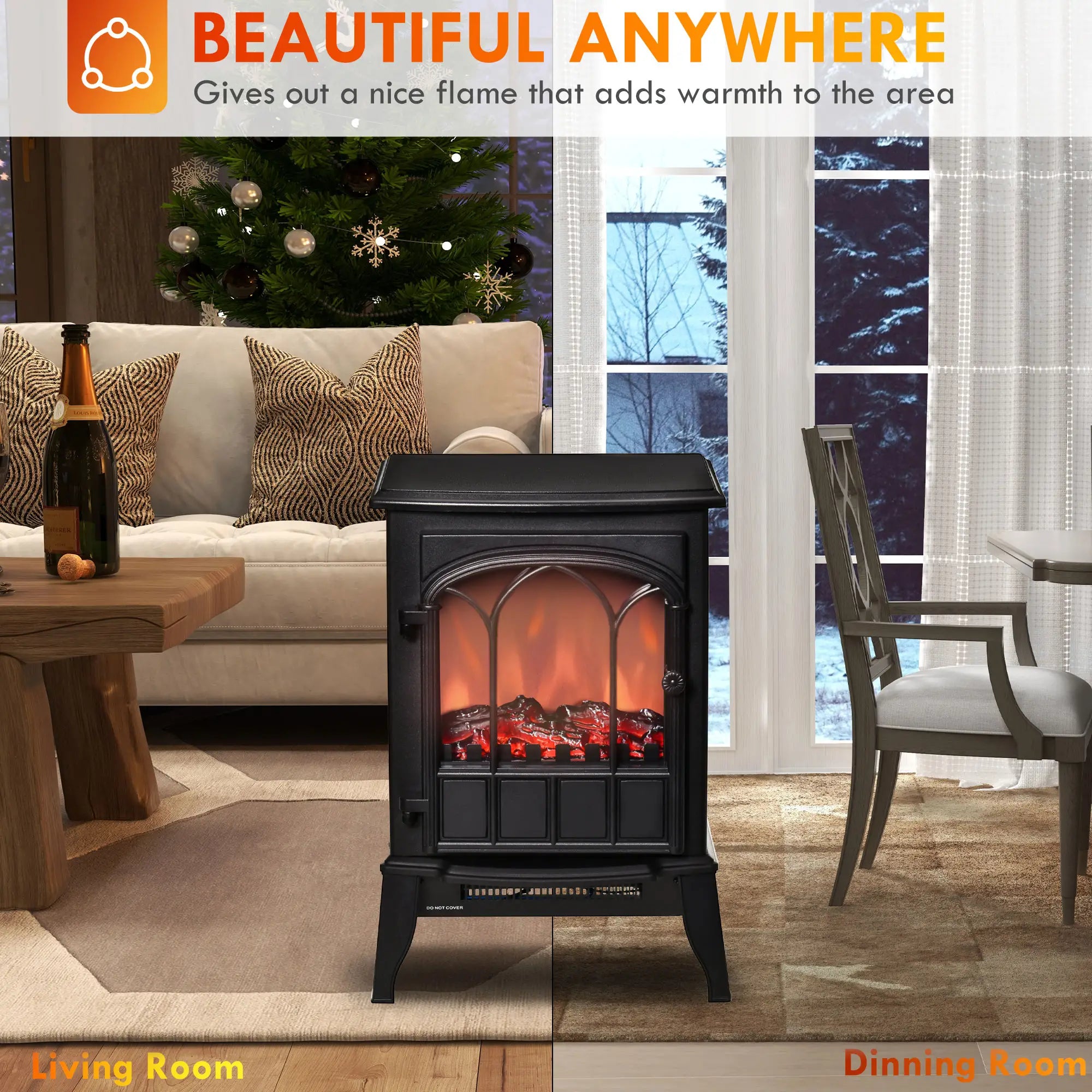 Electric Fireplace Stove, Freestanding Heater, Realistic Flame, Adjustable Brightness, Black Electric Fireplaces at Gallery Canada