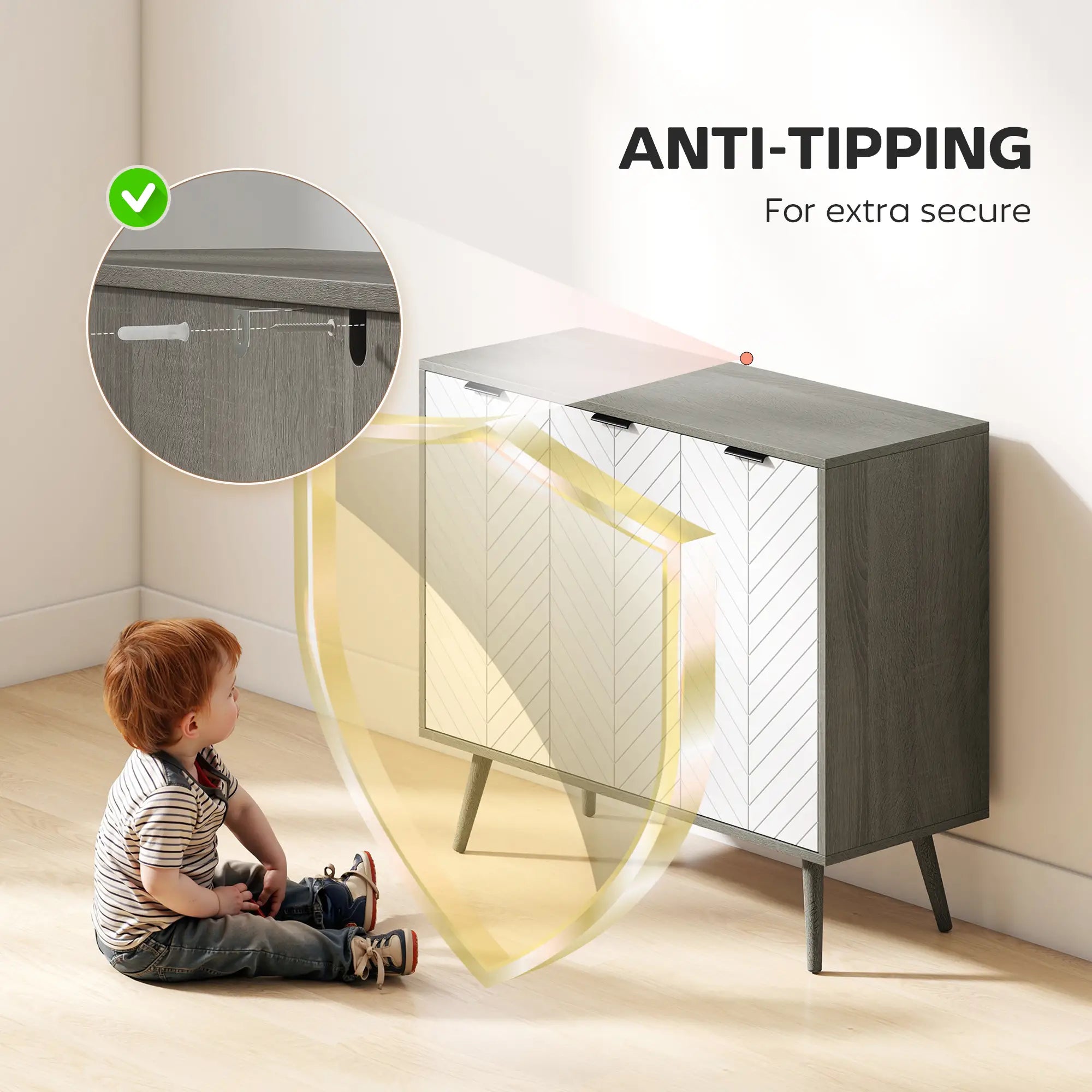 Modern Sideboard Buffet, Dining Room Cabinet, Adjustable Shelves, 3 Doors, Grey Storage Cabinets at Gallery Canada