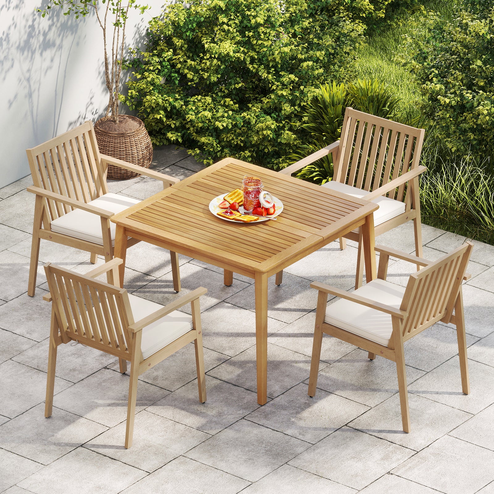 2 Pieces Patio Dining Chairs Outdoor Acacia Wood Chairs with Removable Padded Cushion, Oak Patio Dining Chairs at Gallery Canada