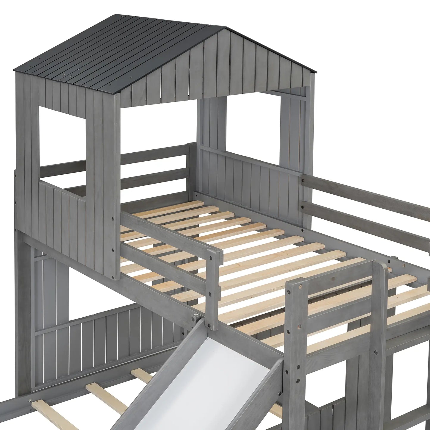 Twin Over Full Bunk Bed, Farmhouse Style, 82" L x 89" W x 82.5" H, Antique Grey Bed Frames at Gallery Canada