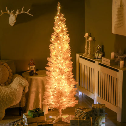 6' Pre Lit Artificial Pencil Christmas Tree, Warm White LED Lights, Pink Pencil Christmas Trees at Gallery Canada