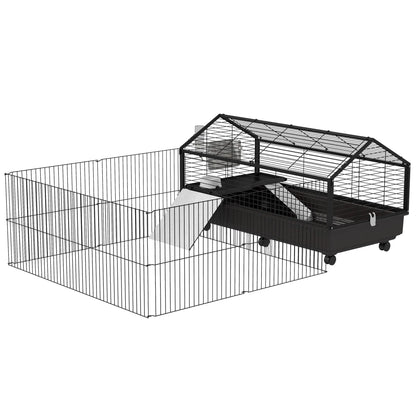 Metal Small Animal Cage, Rabbit Cage, Guinea Pig, Chinchilla, Hedgehog, 47.2" L x 66.9" W x 24.4"H Houses & Habitats Black at Gallery Canada