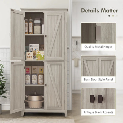 72" Freestanding Storage Cabinet, Kitchen Pantry with Doors, Shelves, Grey Kitchen Pantry Cabinets at Gallery Canada