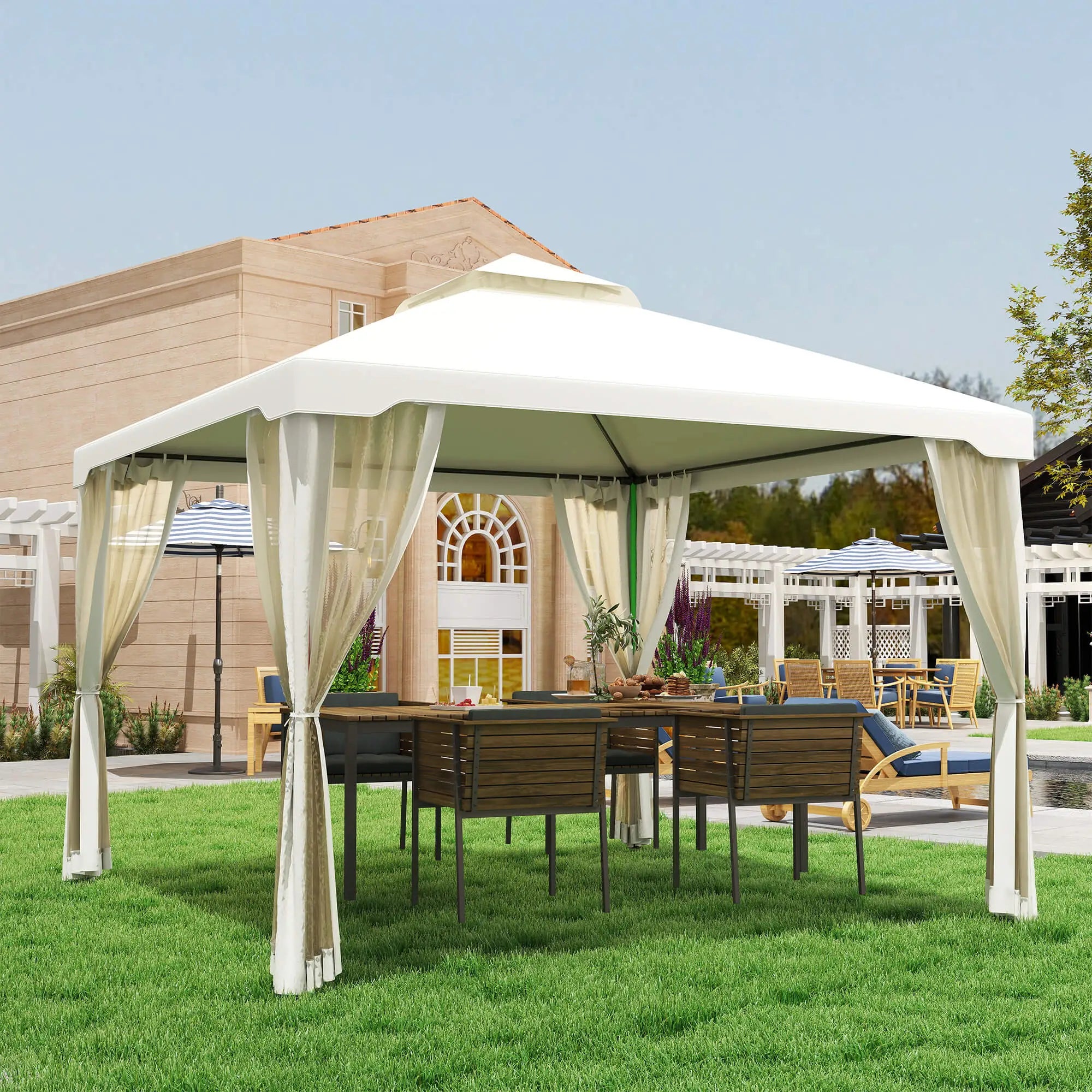 10' x 10' Patio Gazebo, Steel Frame, Mosquito Netting, Cream White Gazebos at Gallery Canada