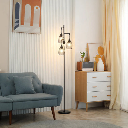 Industrial Floor Lamp, 3 Hanging Wire Lampshades, Dimmable, Black Floor Lamps & Ceiling Fan Lights at Gallery Canada