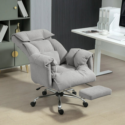 High Back Office Chair, Reclining with Footrest, High Resilience Foam, Swivel Wheels, Light Grey