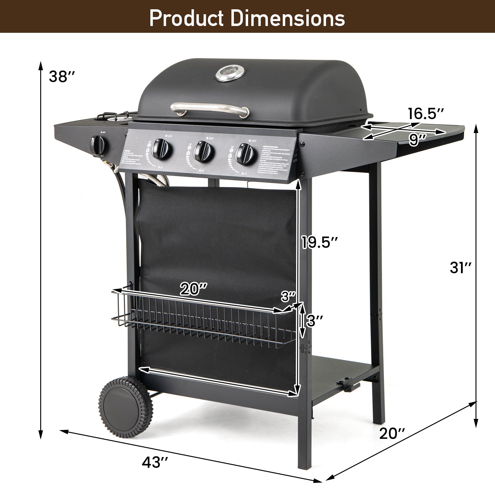 39 000 BTU Outdoor Burner Propane Gas Grill on Wheels, Black Outdoor Grills at Gallery Canada