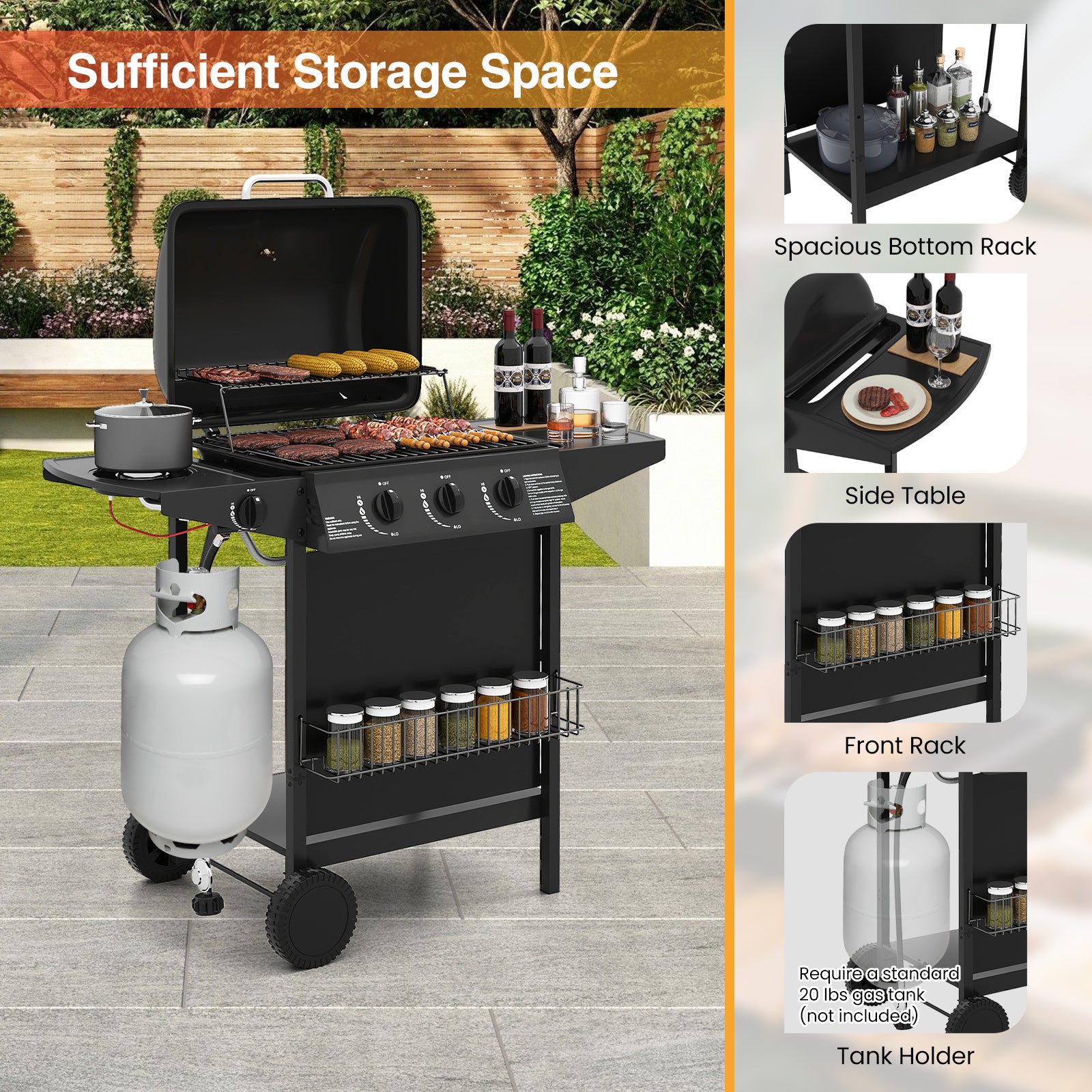39,000 BTU Outdoor Burner Propane Gas Grill On Wheels, Black Outdoor Grills at Gallery Canada