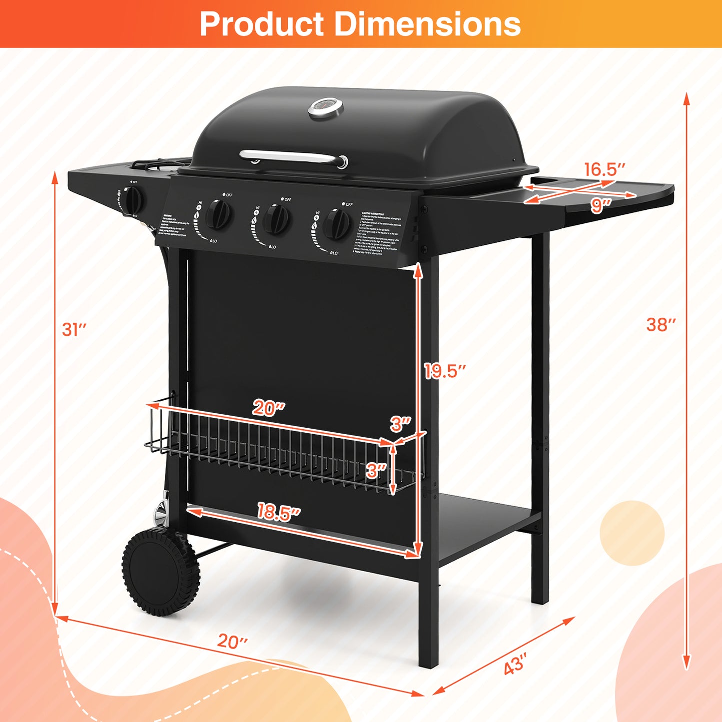 39,000 BTU Outdoor Burner Propane Gas Grill On Wheels, Black Outdoor Grills at Gallery Canada