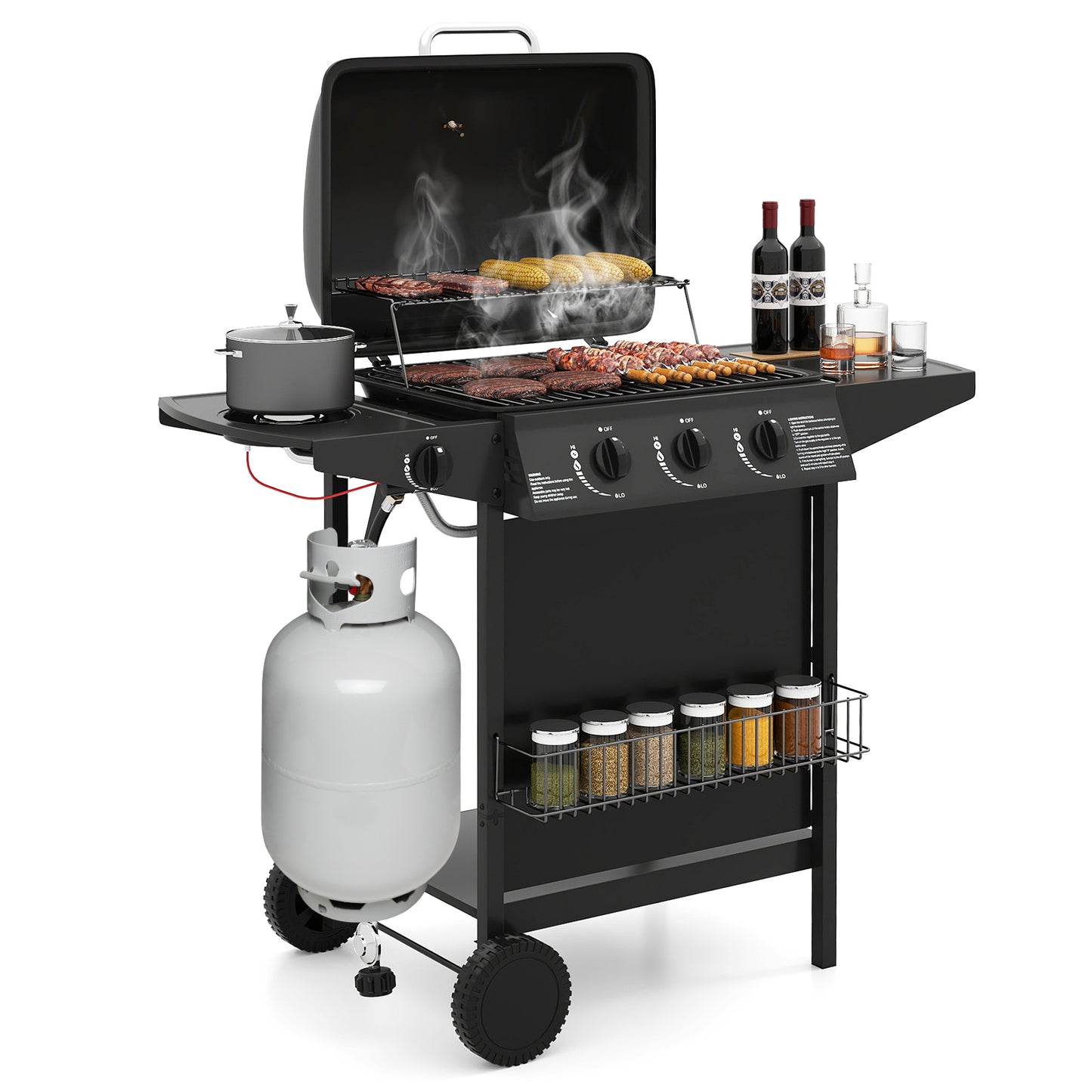 39,000 BTU Outdoor Burner Propane Gas Grill On Wheels, Black Outdoor Grills at Gallery Canada