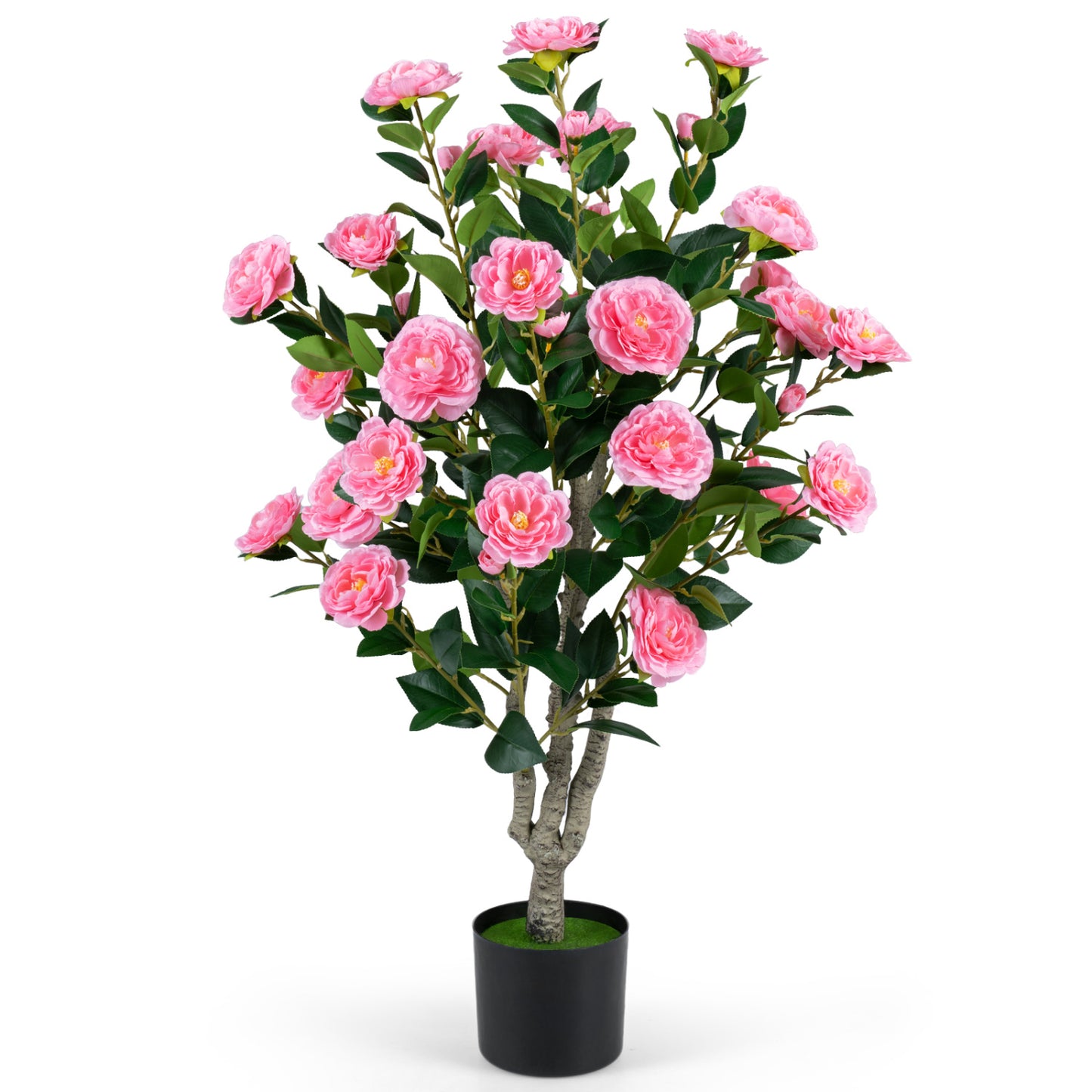 39.5" Artificial Camellia Tree With Blossoms, Pink, Orange