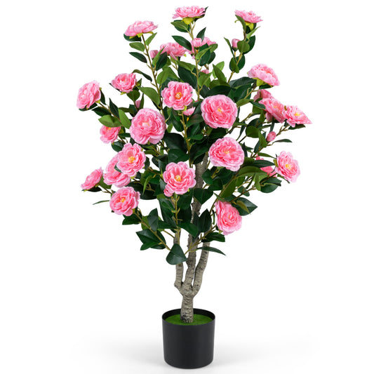 39.5" Artificial Camellia Tree With Blossoms, Pink, Orange Faux Plants Pink at Gallery Canada