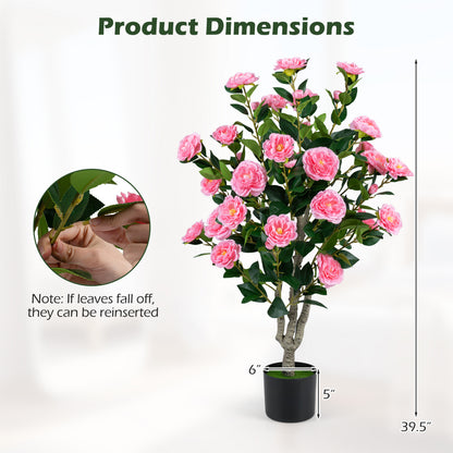 39.5" Artificial Camellia Tree With Blossoms, Pink, Orange