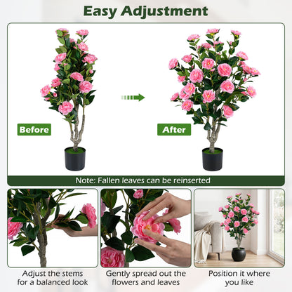 39.5" Artificial Camellia Tree With Blossoms, Pink, Orange