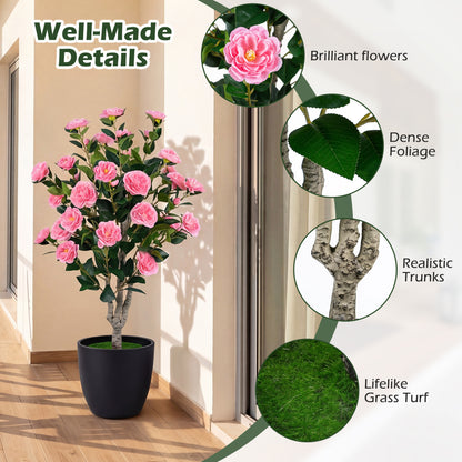 39.5" Artificial Camellia Tree With Blossoms, Pink, Orange