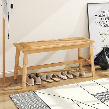 39.5 Inch Bamboo Dining Bench with Handwoven Rattan Seat for Indoor Outdoor, Natural Outdoor Benches at Gallery Canada