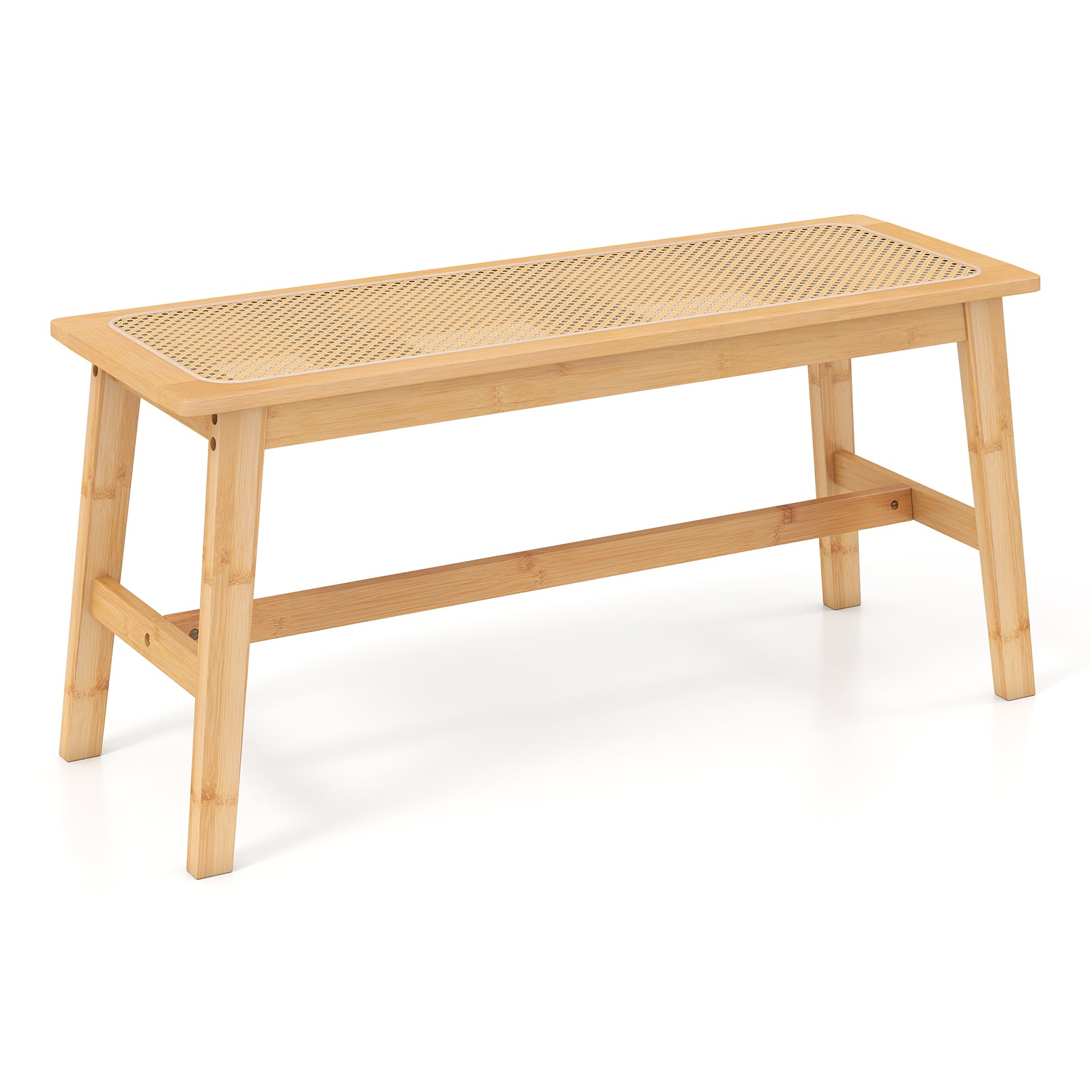 39.5 Inch Bamboo Dining Bench with Handwoven Rattan Seat for Indoor Outdoor, Natural Outdoor Benches Natural at Gallery Canada