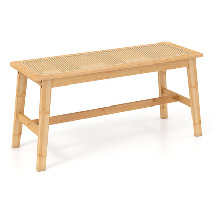 39.5 Inch Bamboo Dining Bench with Handwoven Rattan Seat for Indoor Outdoor, Natural Outdoor Benches Natural at Gallery Canada