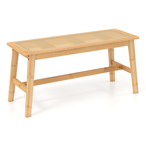 Bamboo Dining Bench, 39.5 Inch, Handwoven Rattan Seat, Indoor Outdoor, Natural