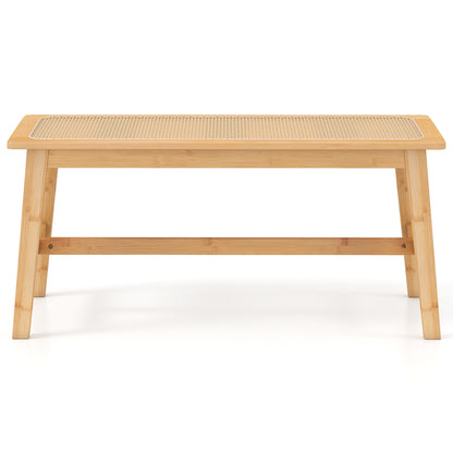39.5 Inch Bamboo Dining Bench with Handwoven Rattan Seat for Indoor Outdoor, Natural Outdoor Benches at Gallery Canada