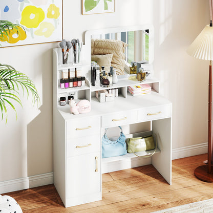 39.5 Inch Vanity Desk with Power Outlets and Mirror for Bedroom, White Kids Vanities at Gallery Canada