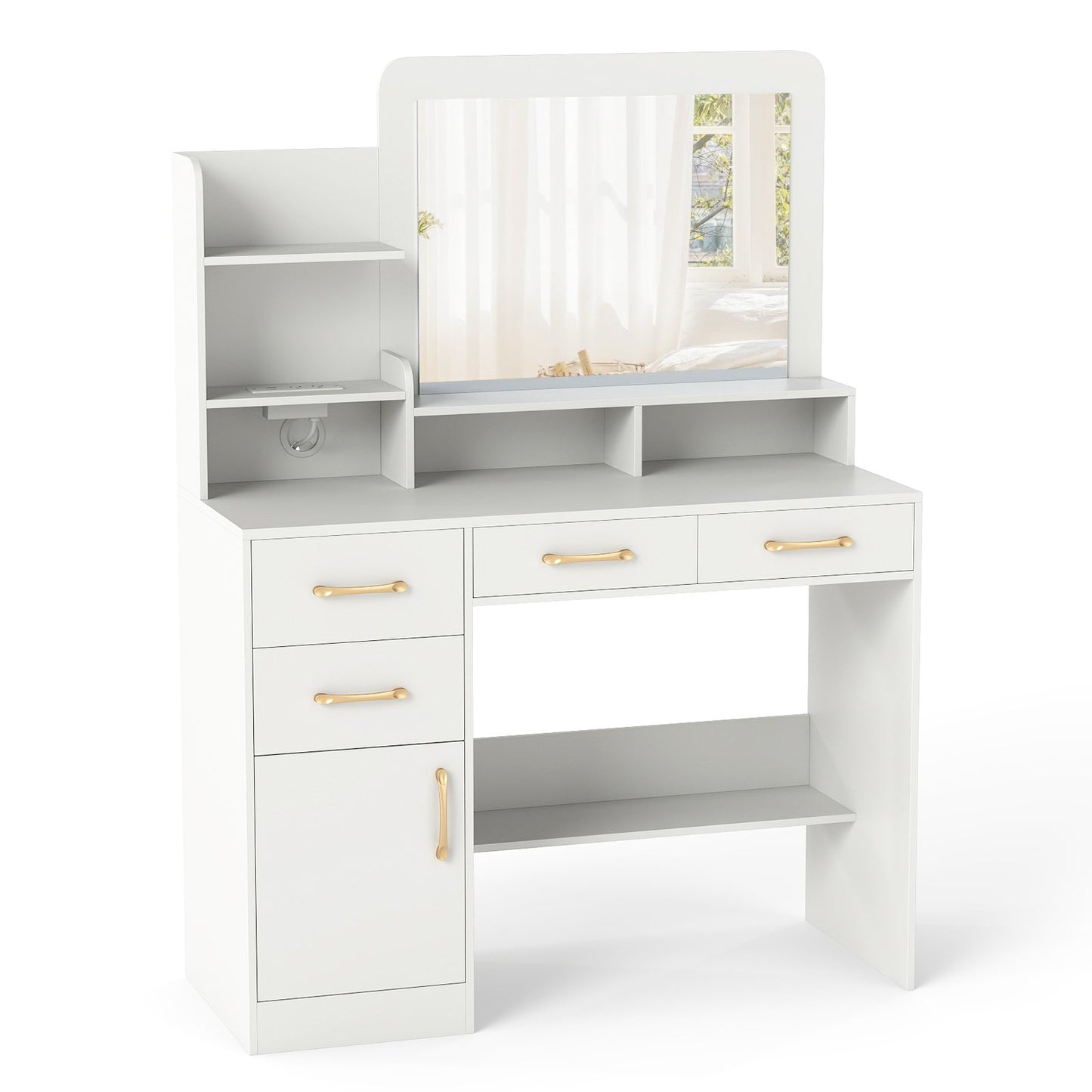 39.5 Inch Vanity Desk with Power Outlets and Mirror for Bedroom, White Kids Vanities at Gallery Canada