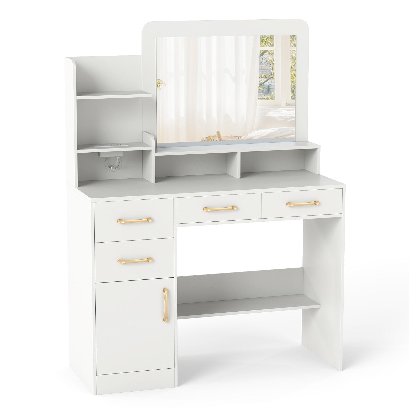 39.5 Inch Vanity Desk with Power Outlets and Mirror for Bedroom, White Kids Vanities at Gallery Canada