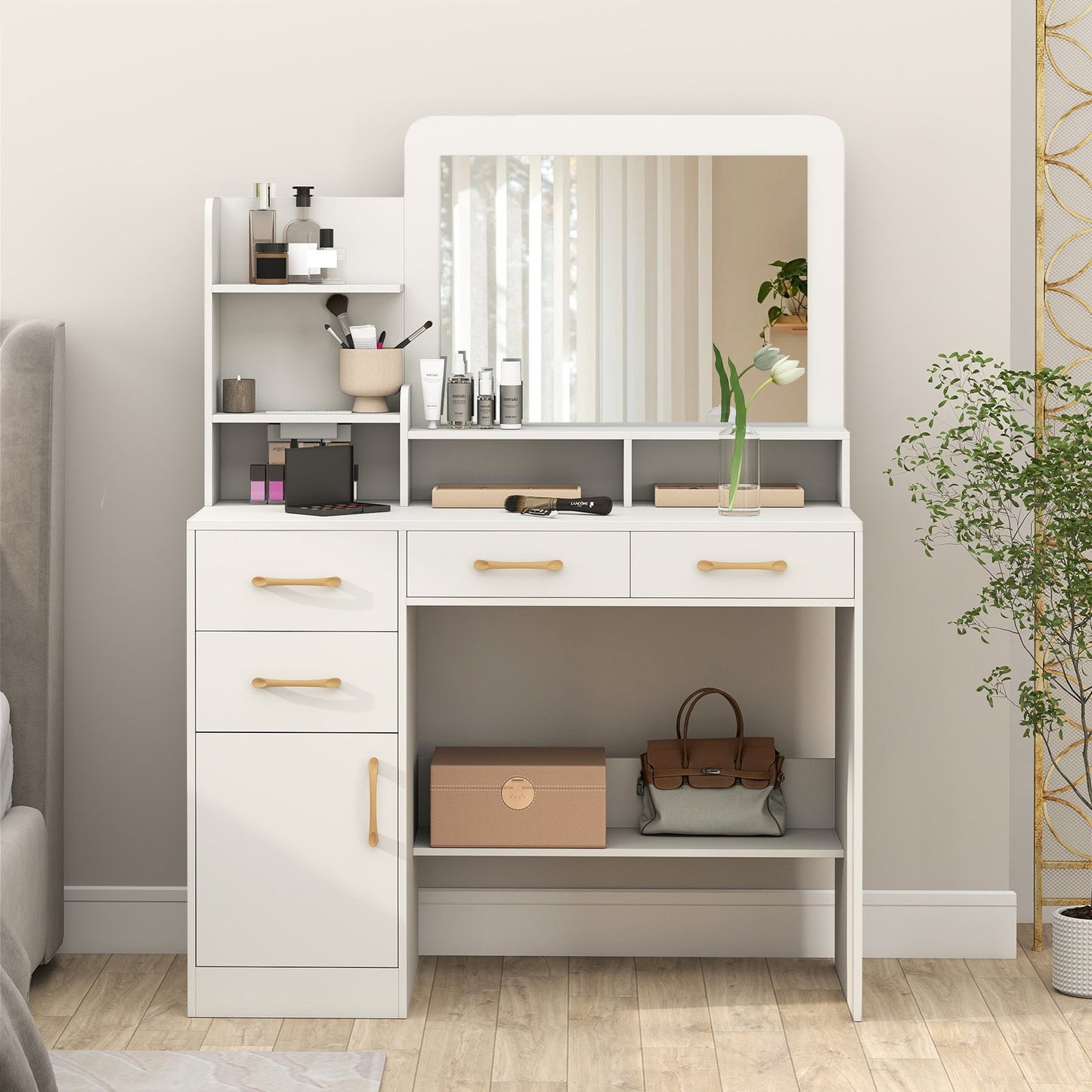 39.5 Inch Vanity Desk with Power Outlets and Mirror for Bedroom, White Kids Vanities at Gallery Canada