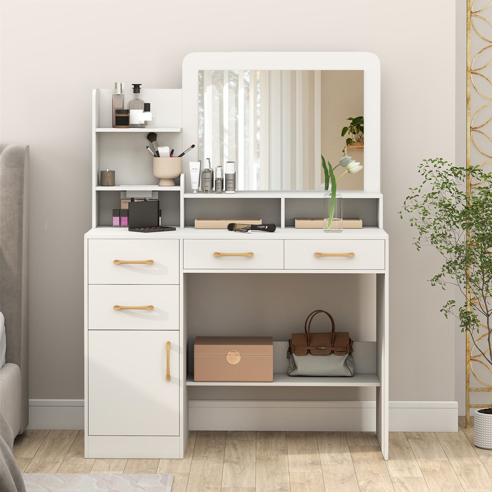 39.5 Inch Vanity Desk with Power Outlets and Mirror for Bedroom, White Kids Vanities at Gallery Canada