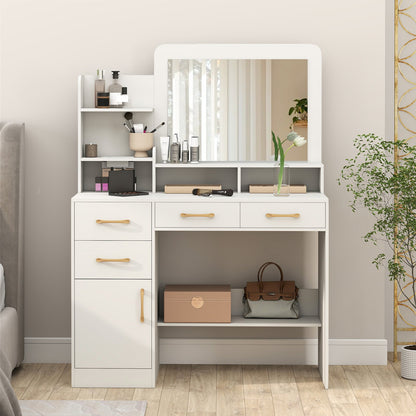 39.5 Inch Vanity Desk with Power Outlets and Mirror for Bedroom, White Kids Vanities at Gallery Canada