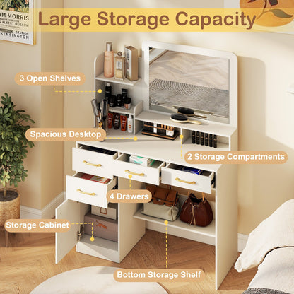 39.5 Inch Vanity Desk with Power Outlets and Mirror for Bedroom, White Kids Vanities at Gallery Canada