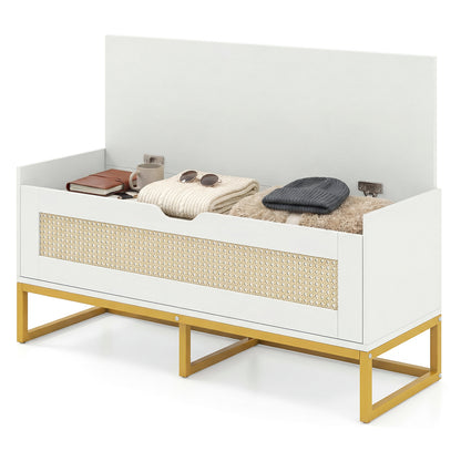 39.5" Rattan Storage Chest, Wicker Shoe Bench, Padded Seat Flip-Top, White Shoe Racks & Storage Benches at Gallery Canada