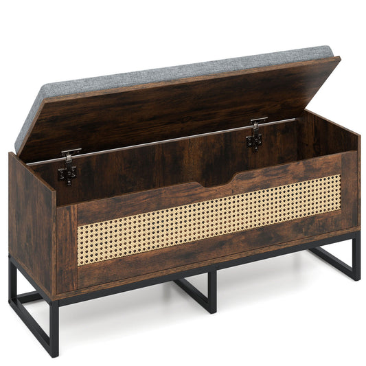 39.5" Rattan Storage Chest, Wicker Shoe Bench, Padded Seat Flip-Top, Brown Shoe Racks & Storage Benches Rustic Brown at Gallery Canada