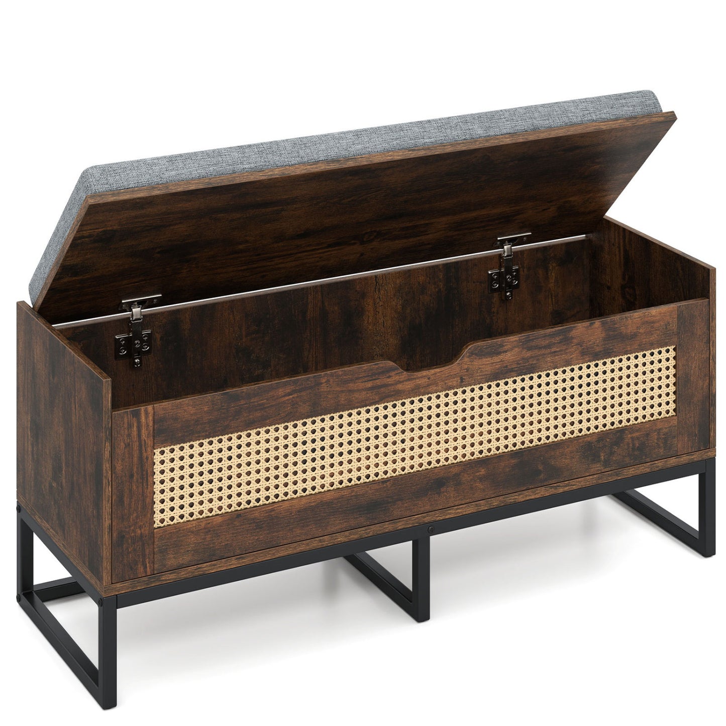 39.5" Rattan Storage Chest, Wicker Shoe Bench, Padded Seat Flip-Top, Brown Shoe Racks & Storage Benches Rustic Brown at Gallery Canada