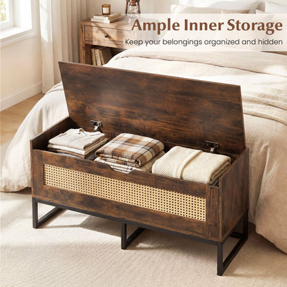 39.5" Rattan Storage Chest, Wicker Shoe Bench, Padded Seat Flip-Top, Brown Shoe Racks & Storage Benches at Gallery Canada