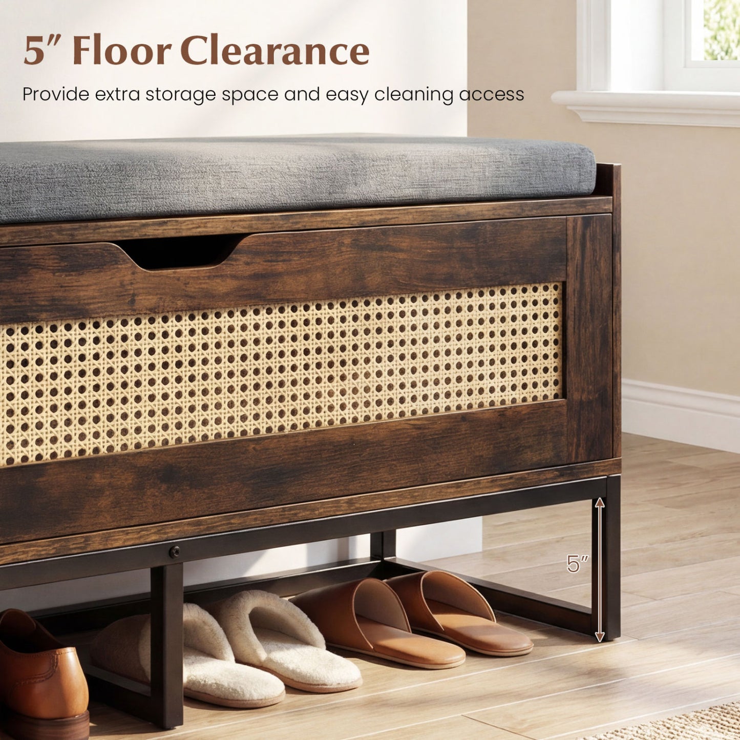 39.5" Rattan Storage Chest, Wicker Shoe Bench, Padded Seat Flip-Top, Brown Shoe Racks & Storage Benches at Gallery Canada