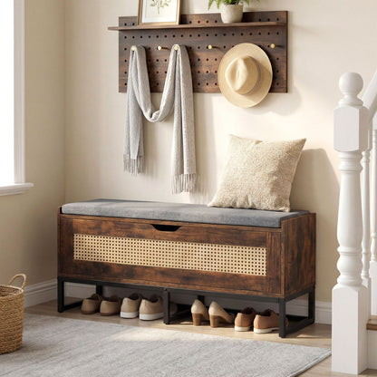 39.5" Rattan Storage Chest, Wicker Shoe Bench, Padded Seat Flip-Top, Brown Shoe Racks & Storage Benches at Gallery Canada