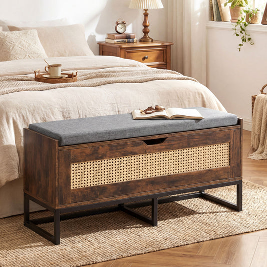 39.5" Rattan Storage Chest, Wicker Shoe Bench, Padded Seat Flip-Top, Brown Shoe Racks & Storage Benches Rustic Brown at Gallery Canada