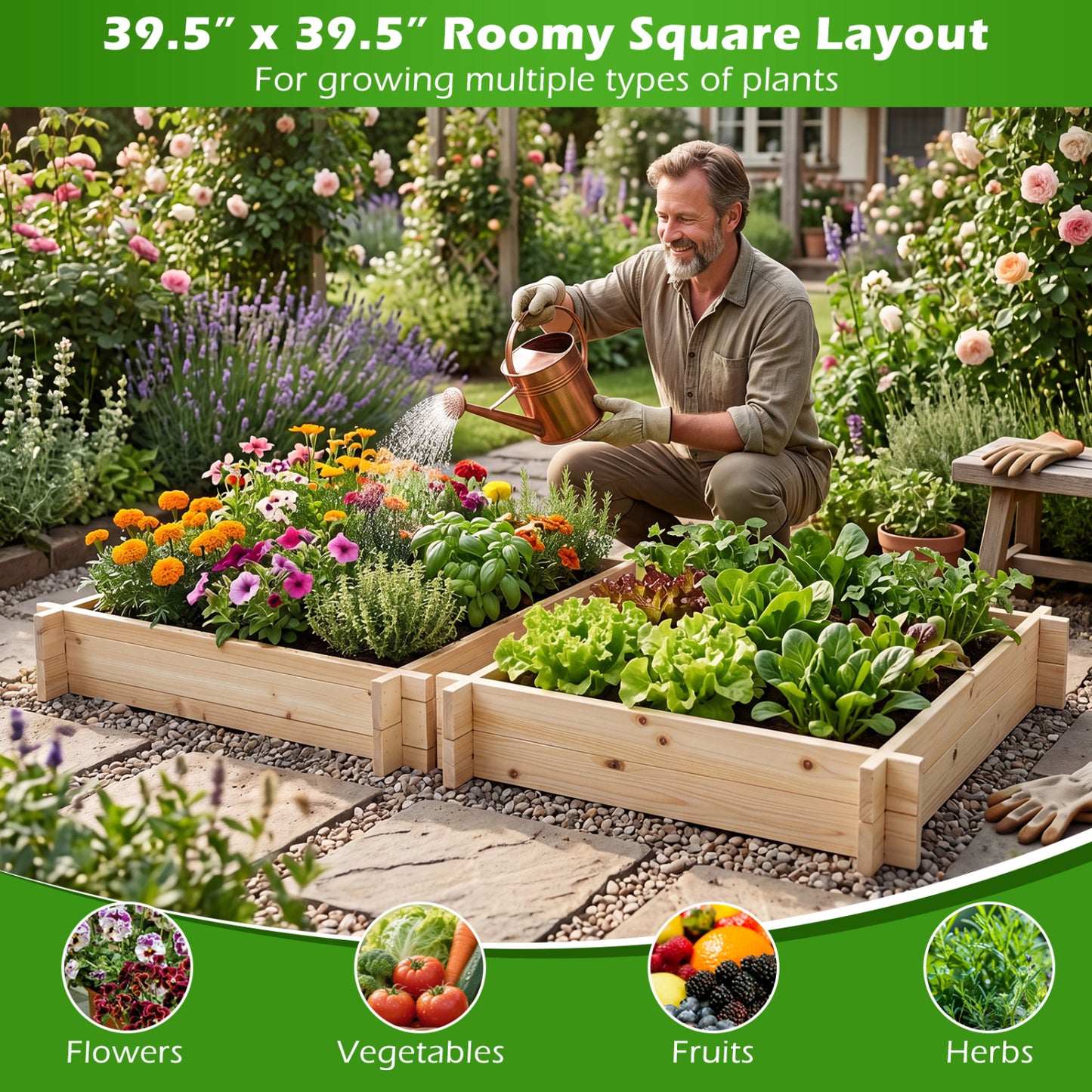 39.5In x 39.5In Square Wooden Raised Garden Bed Raised Garden Beds at Gallery Canada